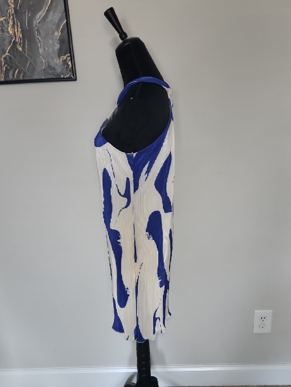 Blue & White Halter Pleated Mini Dress - Picture 2 of 2